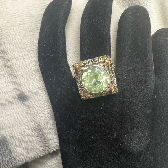 Vintage Art Deco 14K Two-Tone green tourmaline ring - Picture 3 of 7